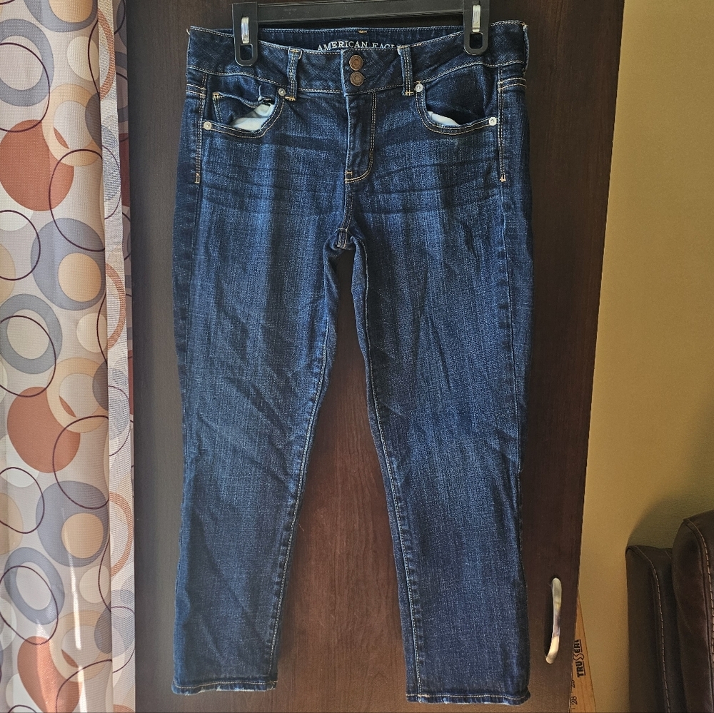 American Eagle Artistic Crop Blue Denim Jeans